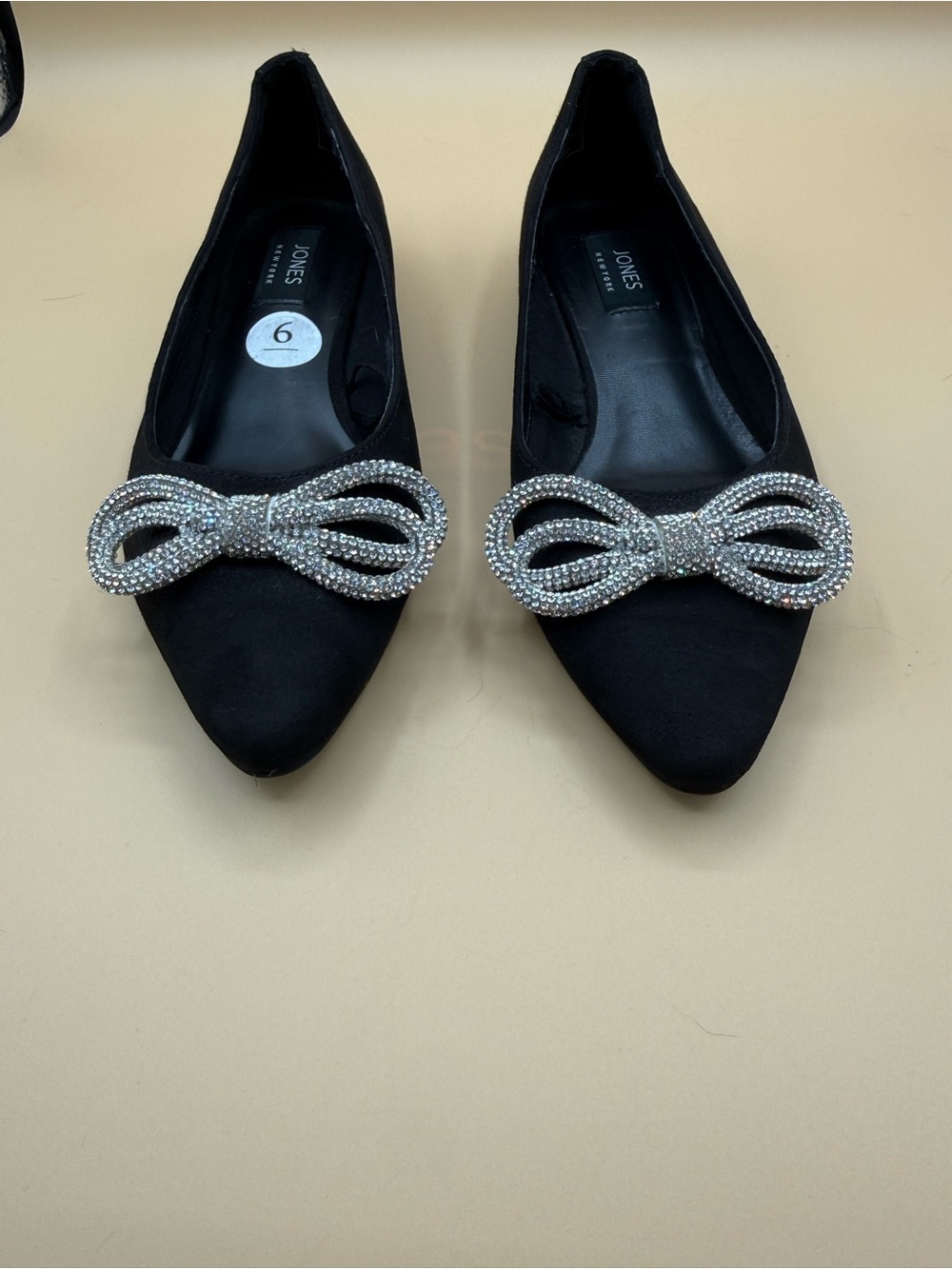 Jones New York Black Pointed-Toe Flats with Crystal Bow SKU 0150